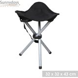Sunnydays Driepoot opvouwbaar zit krukje - zwart - metaal - 32 x 43 cm - Campingstoel - Visserskrukje