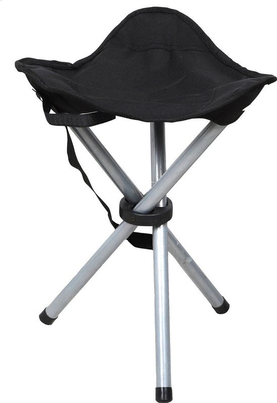 Sunnydays Driepoot opvouwbaar zit krukje - zwart - metaal - 32 x 43 cm - Campingstoel - Visserskrukje