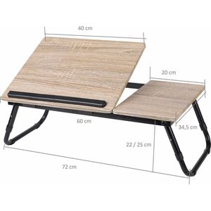 Laptoptafel / schoottafel / bedtafel - hout - metaal - 58 x 38 x 25 cm