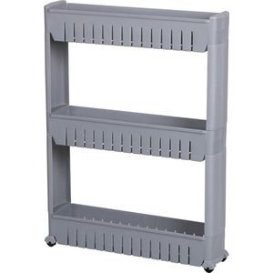 Urban Living Keuken/badkamer trolley - 3 lagen - kunststof - grijs - met wielen - L54 x B12 x H71 cm