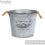 Sunnydays Emmer/plantenpot/bloempot - zink - zilver - D38 x H31 cm