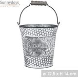 Sunnydays Emmer/plantenpot/bloempot - zink - zilver - D12.5 x H13 cm