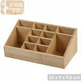 Bambou & Co Make-up/badkamer/kantoor sorteer organizer - 12-vaks bakje - 23 x 9 cm - bamboe hout - lichtbruin