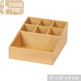 Bambou & Co Make-up/badkamer/kantoor sorteer organizer - 6-vaks bakje - 21 x 16 cm - bamboe hout - lichtbruin