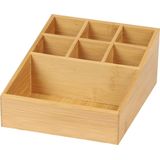 Bambou & Co Make-up/badkamer/kantoor sorteer organizer - 6-vaks bakje - 21 x 16 cm - bamboe hout - lichtbruin