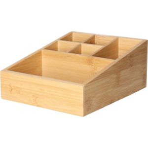 Bambou & Co Make-up/badkamer/kantoor sorteer organizer - 6-vaks bakje - 21 x 16 cm - bamboe hout - lichtbruin