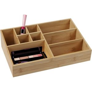 Urban Living Make-up/pennen sorteer organizer - 9-vaks bakje - 33 x 21 cm - bamboe - lichtbruin