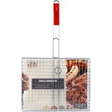 Elite BBQ/barbecue rooster - klem grill - metaal/hout - 40x62x1 cm - vlees/vis/groente - Extra groot formaat