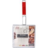 Elite BBQ/barbecue rooster - klem grill - metaal/hout - 22x46x1cm - vlees/vis/groente