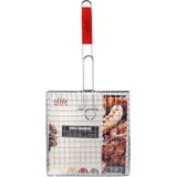 Elite BBQ/barbecue rooster - klem grill - metaal/hout - 28x58x1 cm - vlees/vis/groente
