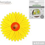 Sunnydays Fruitvliegjes val zonnebloem raamsticker - 3x stickers - geel - diameter 8,5