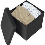 Urban Living Poef/hocker - opbergbox zit krukje - zwart - linnen/mdf - 37 x 37 cm - opvouwbaar