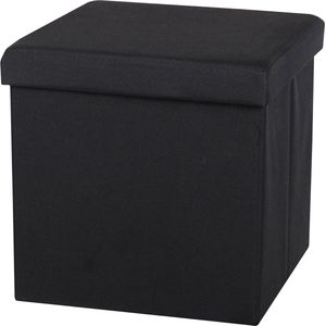 Urban Living Poef/hocker - opbergbox zit krukje - zwart - linnen/mdf - 37 x 37 cm - opvouwbaar