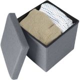 Urban Living Poef/hocker - opbergbox zit krukje - grijs - linnen/mdf - 37 x 37 cm - opvouwbaar