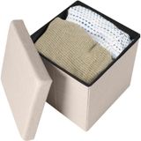 Urban Living Poef/hocker - opbergbox zit krukje - beige - linnen/mdf - 37 x 37 cm - opvouwbaar