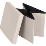 Urban Living Poef/hocker - opbergbox zit krukje - beige - linnen/mdf - 37 x 37 cm - opvouwbaar