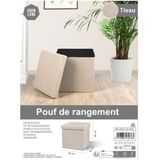 Urban Living Poef/hocker - opbergbox zit krukje - beige - linnen/mdf - 37 x 37 cm - opvouwbaar