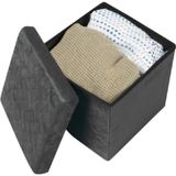 Urban Living Poef/hocker - opbergbox zit krukje - velvet zwart - polyester/mdf - 38 x 38 cm - opvouwbaar