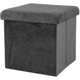 Urban Living Poef/Hocker - Opbergbox Zit Krukje - Velvet Donkergrijs - Polyester/Mdf - 38 X 38 cm