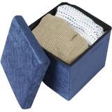 Urban Living Poef/Hocker - Opbergbox Zit Krukje - Velvet Donkerblauw - Polyester/Mdf - 38 X 38 cm