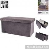 Urban Living Hocker bank - poef XXL - opbergbox - donkergrijs - polyester/mdf - 76 x 38 x 38 cm - opvouwbaar