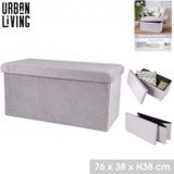 Urban Living Hocker bank - poef XXL - opbergbox - lichtgrijs - polyester/mdf - 76 x 38 x 38 cm - opvouwbaar