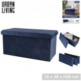 Urban Living Hocker Bank - Poef XXL - Opbergbox - Donkerblauw - Polyester/Mdf - 76 X 38 X 38 cm