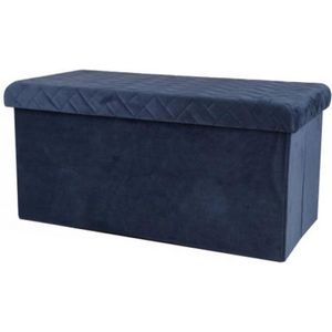 Urban Living Hocker Bank - Poef XXL - Opbergbox - Donkerblauw - Polyester/Mdf - 76 X 38 X 38 cm