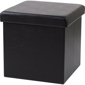 Urban Living Poef Leather BOX - hocker - opbergbox - zwart - PU/mdf - 38 x 38 cm - opvouwbaar