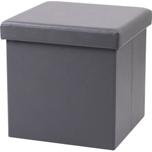 Urban Living Poef Leather BOX - hocker - opbergbox - grijs - PU/mdf - 38 x 38 cm - opvouwbaar