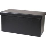 Urban Living Hocker bankje - poef dubbel zits - opbergbox - zwart - lederlook - 76 x 38 x 38 cm - opvouwbaar