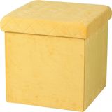 Urban Living Poef/hocker - opbergbox zit krukje - velvet geel - polyester/mdf - 38 x 38 cm - opvouwbaar