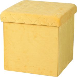 Urban Living Poef/hocker - opbergbox zit krukje - velvet geel - polyester/mdf - 38 x 38 cm - opvouwbaar