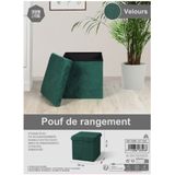 Poef/hocker - opbergbox zit krukje - velvet donkergroen - polyester/mdf - 38 x 38 cm - opvouwbaar - Poefs