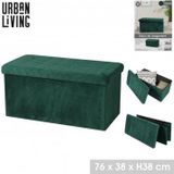 Urban Living Hocker Bank - Poef XXL - Opbergbox - Smaragd Groen - Polyester/Mdf - 76 X 38 X 38 cm