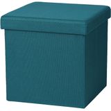 Hocker zit bankje - poef 1-zits - opbergbox - zeeblauw - polyester/mdf - 38 x 38 cm - opvouwbaar - Poefs