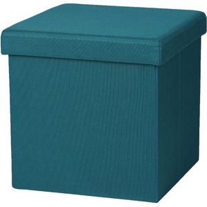 Urban Living Hocker zit bankje - poef 1-zits - opbergbox - zeeblauw - polyester/mdf - 38 x 38 cm - opvouwbaar