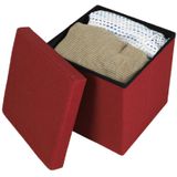 Urban Living Poef/hocker - opbergbox zit krukje - rood - linnen/mdf - 37 x 37 cm - opvouwbaar