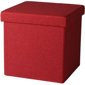Urban Living Poef/hocker - opbergbox zit krukje - rood - linnen/mdf - 37 x 37 cm - opvouwbaar