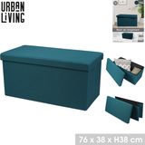 Urban Living Hocker Bankje - Poef Dubbel Zits - Opbergbox - Zeeblauw - Polyester/Mdf