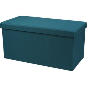 Urban Living Hocker Bankje - Poef Dubbel Zits - Opbergbox - Zeeblauw - Polyester/Mdf