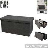 Urban Living Hocker Bankje - Poef Dubbel Zits - Opbergbox - Donkergrijs - Polyester/Mdf