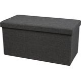 Urban Living Hocker Bankje - Poef Dubbel Zits - Opbergbox - Donkergrijs - Polyester/Mdf