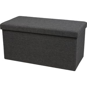 Urban Living Hocker Bankje - Poef Dubbel Zits - Opbergbox - Donkergrijs - Polyester/Mdf