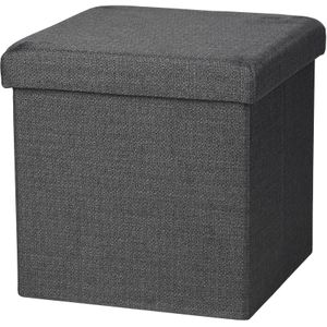 Urban Living Poef/hocker - opbergbox zit krukje - donkergrijs - polyester/mdf - 38 x 38 cm - opvouwbaar