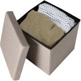 Urban Living Poef/hocker - opbergbox zit krukje - beige - polyester/mdf - 38 x 38 cm - opvouwbaar