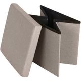 Urban Living Poef/hocker - opbergbox zit krukje - beige - polyester/mdf - 38 x 38 cm - opvouwbaar