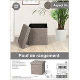 Urban Living Poef/hocker - opbergbox zit krukje - beige - polyester/mdf - 38 x 38 cm - opvouwbaar