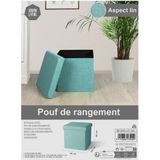 Urban Living Poef/hocker - opbergbox zit krukje - mintgroen - polyester/mdf - 38 x 38 cm - opvouwbaar