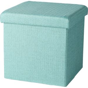 Urban Living Poef/hocker - opbergbox zit krukje - mintgroen - polyester/mdf - 38 x 38 cm - opvouwbaar